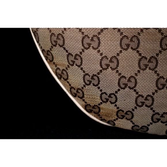•Authentic•GUCCI Beige & Ebony Logo Canvas Ecru Leather WAVE Horsebit Hobo Bag - Picture 5 of 11